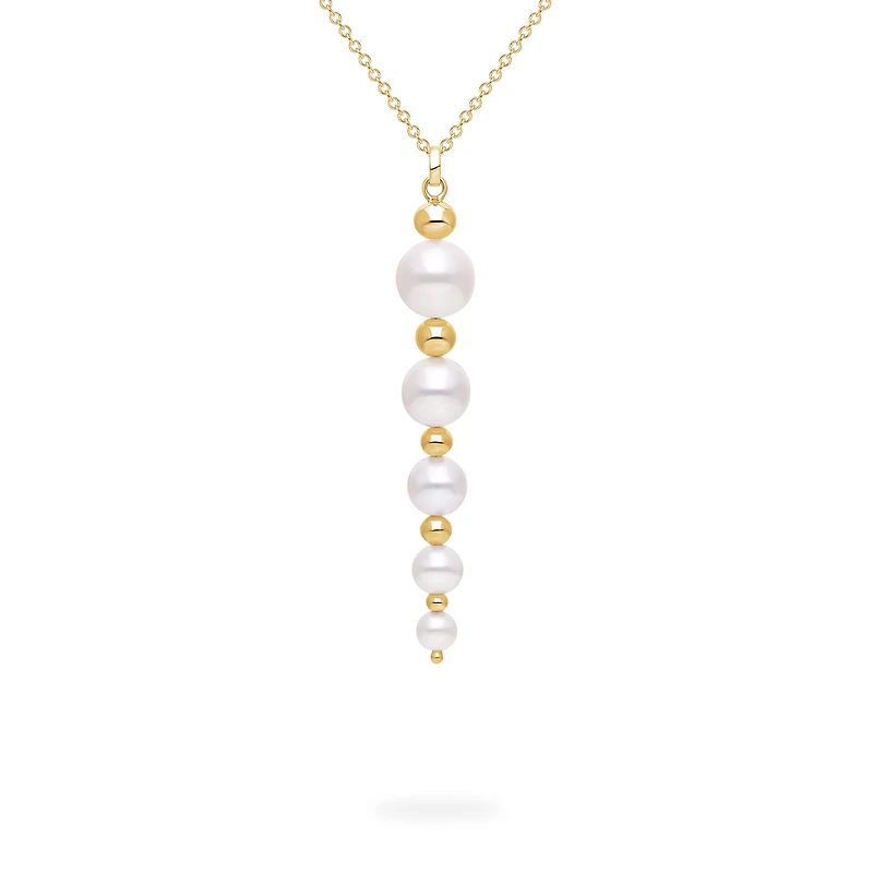 Yellow Gold Bead and Freshwater Pearl Graduated Drop Pendant