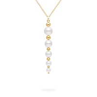 Yellow Gold Bead and Freshwater Pearl Graduated Drop Pendant