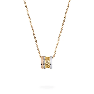 Diamond Barrel Pendant, Tri-Gold