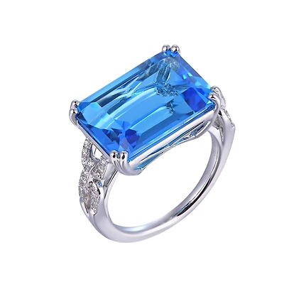 Octagon Swiss Blue Topaz Ring in White Gold