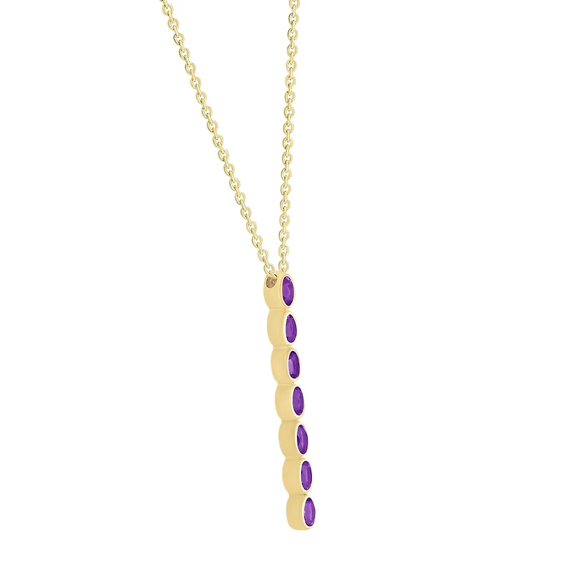 Oval Shape Amethyst Vertical Bar Pendant in Yellow Gold
