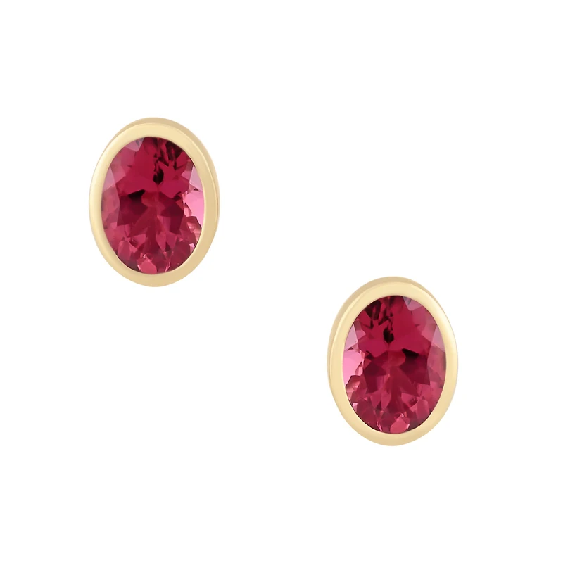 Pink Tourmaline Bezel Set Studs