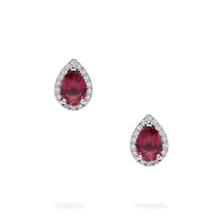 White Gold Ruby and Diamond Stud Earrings