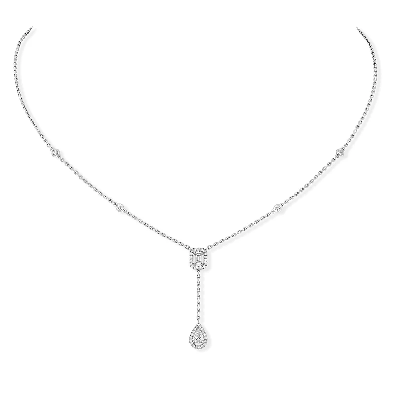 My Twin White Gold and Diamond Pavé Drop Necklace
