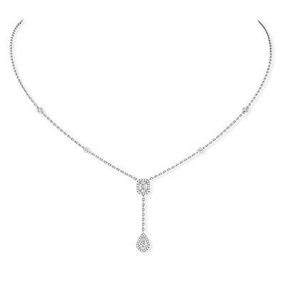My Twin White Gold and Diamond Pavé Drop Necklace