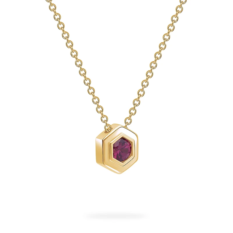 Yellow Gold Birthstone Pendant, Rhodolite