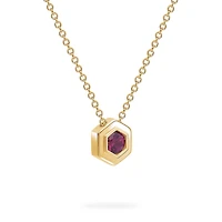 Yellow Gold Birthstone Pendant, Rhodolite