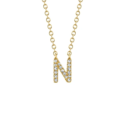 Initials Yellow Gold and Diamond Pavé Letter N Necklace
