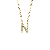 Initials Yellow Gold and Diamond Pavé Letter N Necklace