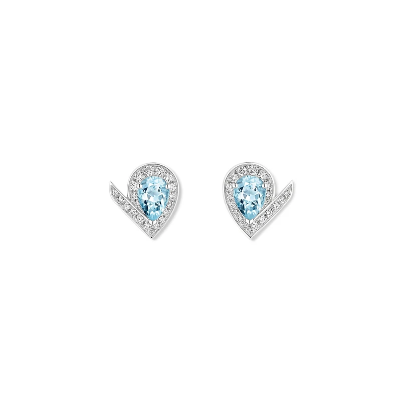 Josephine Aigrette White Gold, Aquamarine and Diamond Pavé Stud Earrings