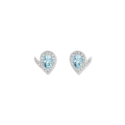 Josephine Aigrette White Gold, Aquamarine and Diamond Pavé Stud Earrings