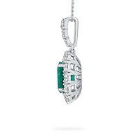 Emerald Cushion-Cut Pendant with Diamonds in White Gold