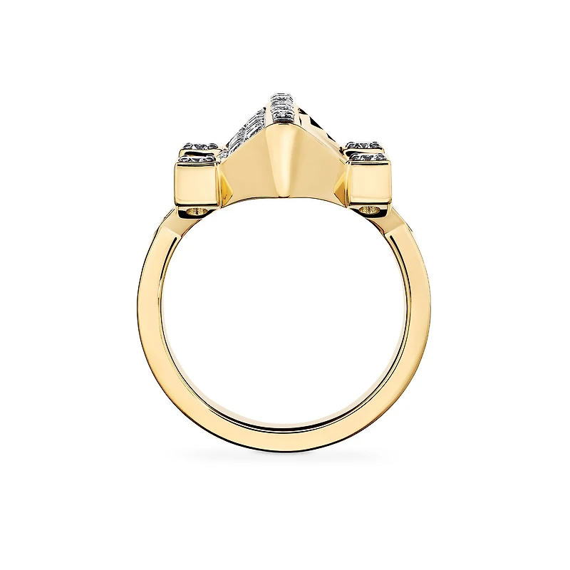 Exceptional Guilloché Yellow Gold and Diamond Ring - 7