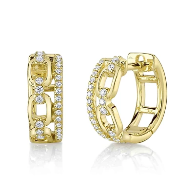 Link Yellow Gold and Diamond Pavé Mini Hoop Earrings