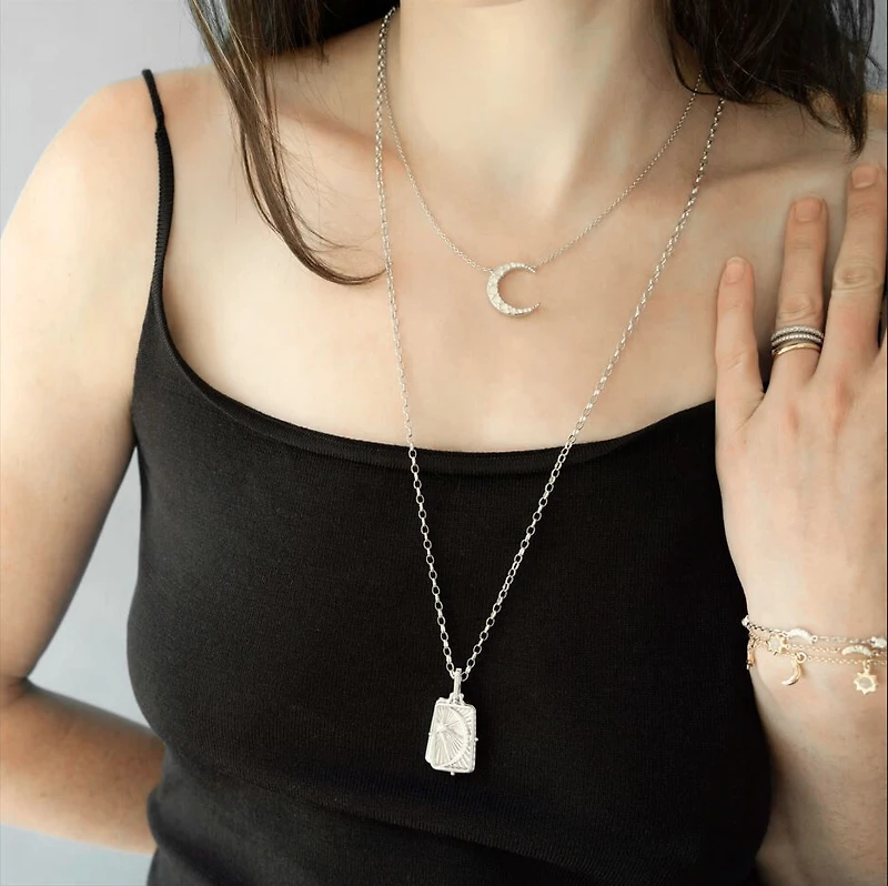 Sun, Moon & Stars Midi Crescent Moon Silver and Moonstone Pendant