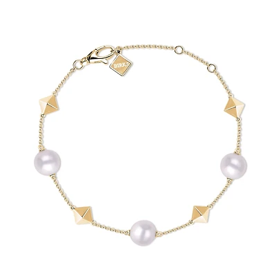 Freshwater Pearl and Stud Yellow Gold Bracelet