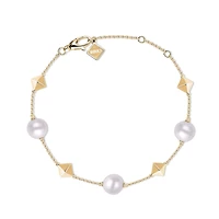 Freshwater Pearl and Stud Yellow Gold Bracelet