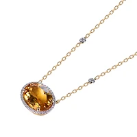 Oval Citrine Pendant with Diamond Halo in Yellow Gold
