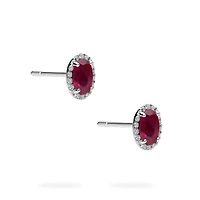 White Gold Ruby and Diamond Stud Earrings
