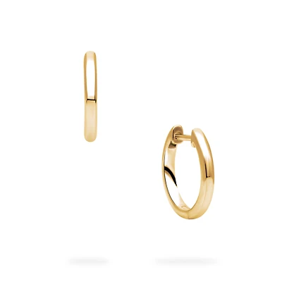 Yellow Gold Huggie Earrings, 15 mm