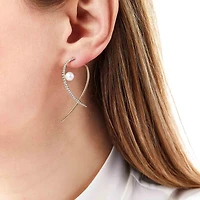 Sleek Yellow Gold Pearl and Diamond Earrings