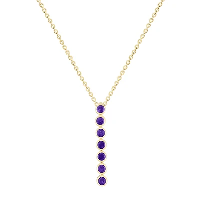 Oval Amethyst Vertical Bar Pendant in Yellow Gold