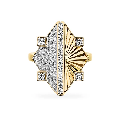 Exceptional Guilloché Yellow Gold and Diamond Ring - 7