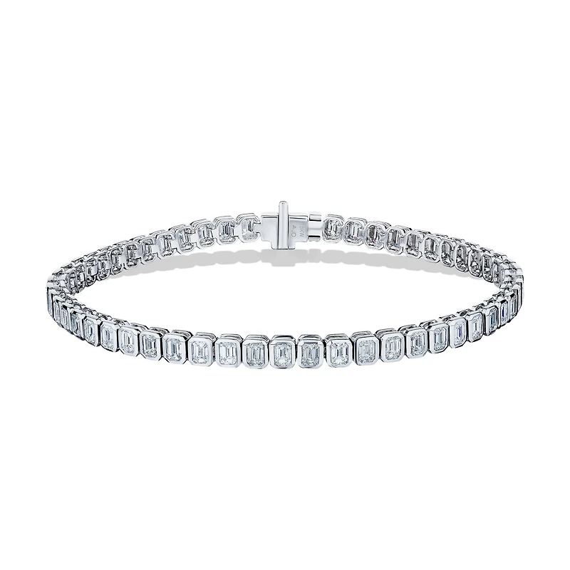 Diamond emerald cut line bracelet in white gold