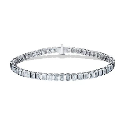Diamond emerald cut line bracelet in white gold
