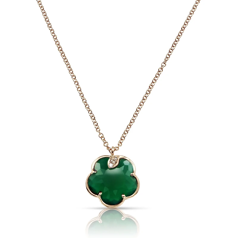 Petit Joli Rose Gold, Green Agate and Diamond Pendant
