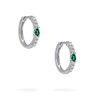 White Gold Emerald and Diamond Hoop Earrings