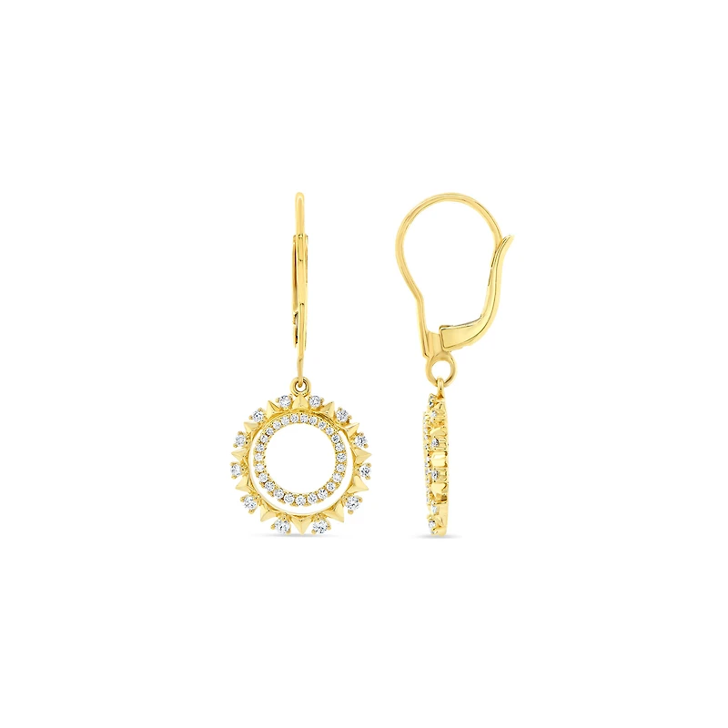 Yellow Gold and Diamond Drop Hoop Earrings
