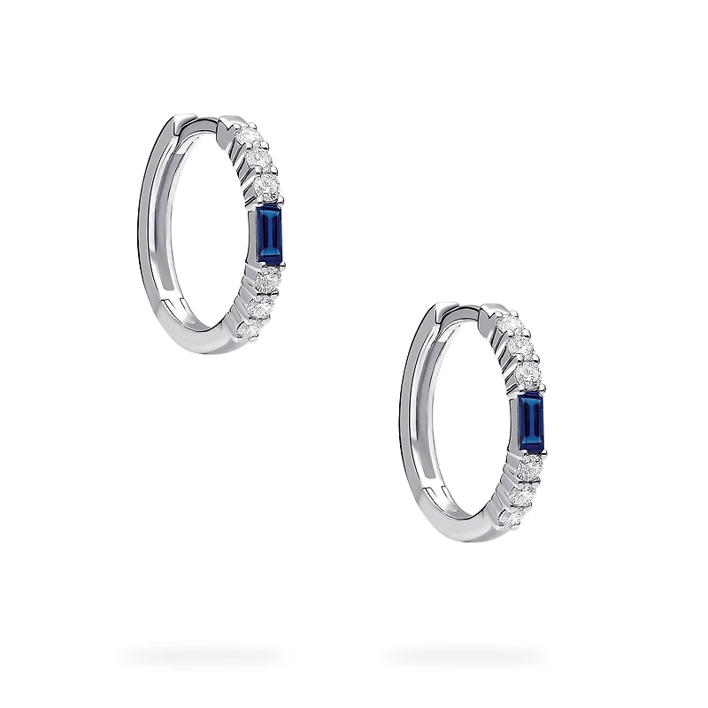 White Gold Sapphire and Diamond Hoop Earrings