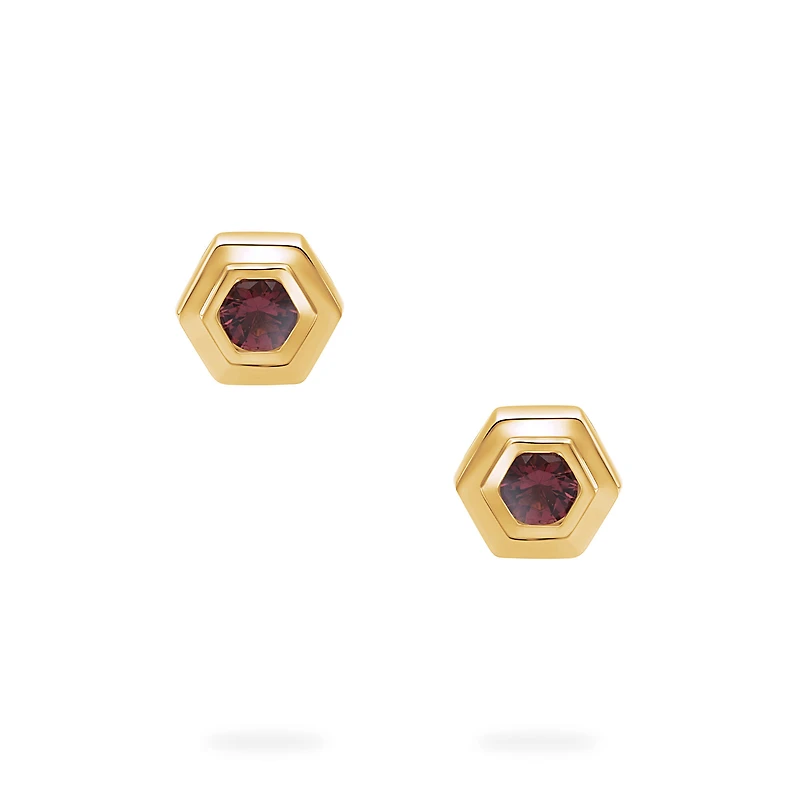 Yellow Gold Birthstone Earrings, Ruby