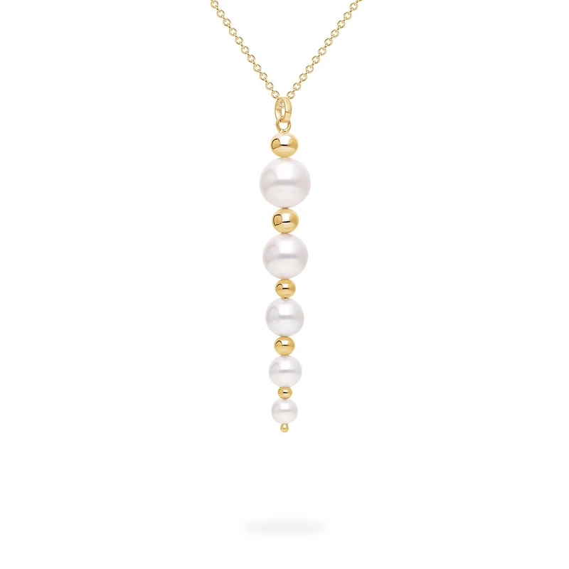 Yellow Gold Bead and Freshwater Pearl Graduated Drop Pendant