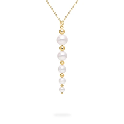 Yellow Gold Bead and Freshwater Pearl Graduated Drop Pendant