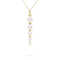 Yellow Gold Bead and Freshwater Pearl Graduated Drop Pendant