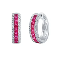 Ruby and Diamond Hoop Earrings in White Gold