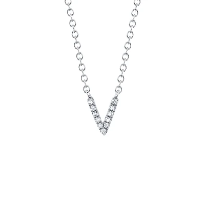 Initials White Gold and Diamond Pavé Letter V Necklace