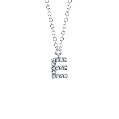 Initials White Gold and Diamond Pavé Letter E Necklace