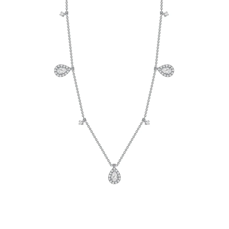 Cascade Halo Pear White Gold and Diamond Station Necklace