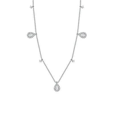 Cascade Halo Pear White Gold and Diamond Station Necklace