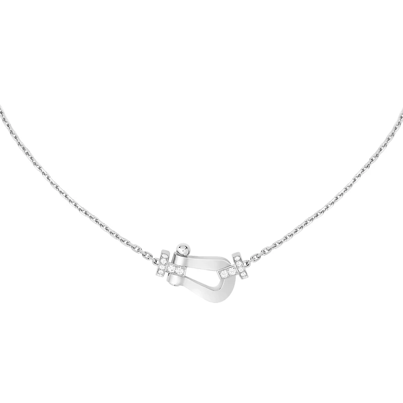 Force 10 Large White Gold and Half Pavé Diamond Necklace