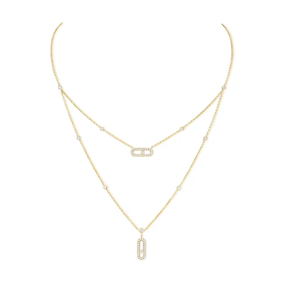 Move Uno Yellow Gold and Diamond Pavé  Two Row Necklace