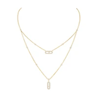 Move Uno Yellow Gold and Diamond Pavé  Two Row Necklace