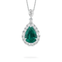 Emerald Pear-Cut Pendant with Diamonds in White Gold