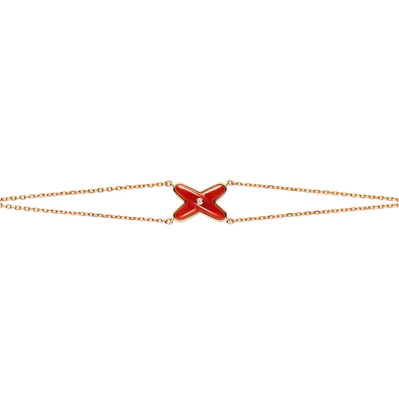 Jeux De Liens Rose Gold Carnelian and Diamond Double Chain Bracelet