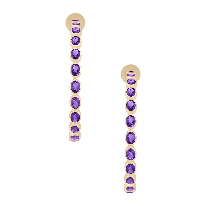 Amethyst Bezel Set Hoop Earrings