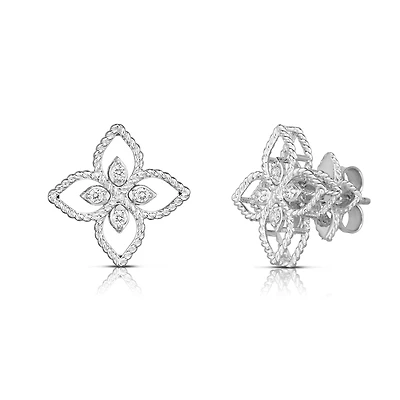Princess Flower Filigree White Gold and Diamond Stud Earrings