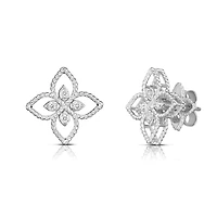 Princess Flower Filigree White Gold and Diamond Stud Earrings